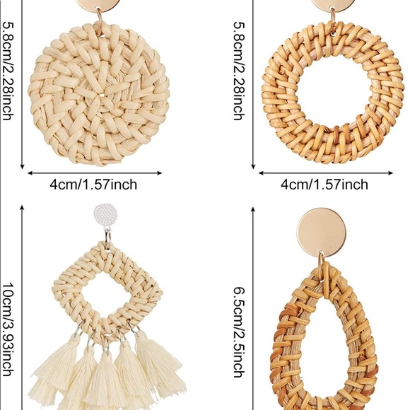 4 Pairs Rattan Earrings Lightweight - Picture 3 of 7
